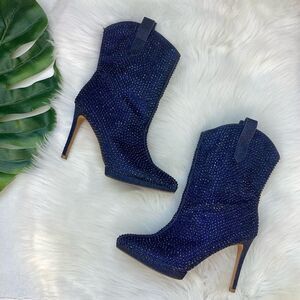 Jessica Simpson Vianne Stiletto Crystal Embellishment Ankle Booties Navy 7